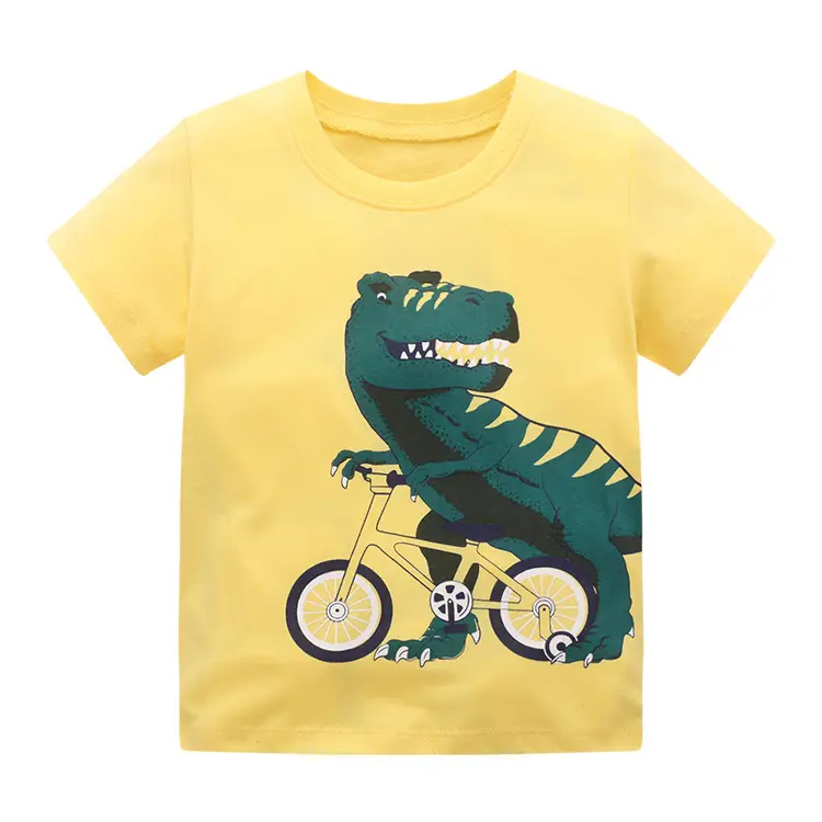 Yellow T-Shirt for Boys with T-Rex on Bike Design - Image 9