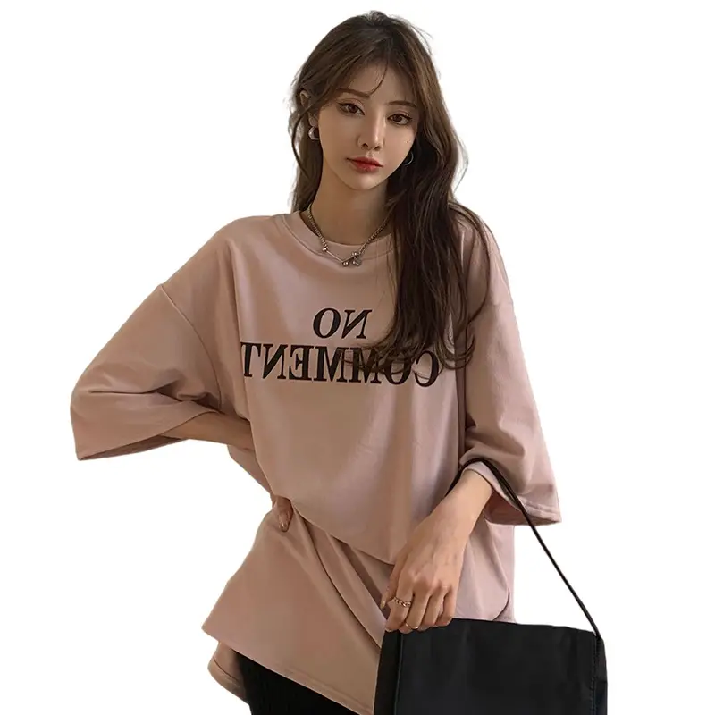 Women Loose Black T-Shirt Mid Length Round Neck Top - Image 7