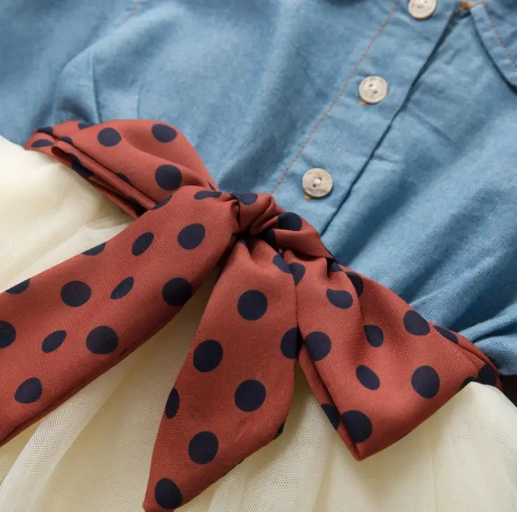Girls Denim Gauze Dress Blue Bow Tulle Skirt Autumn - Image 3