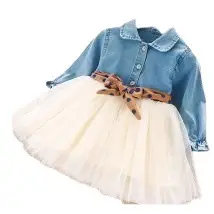 Girls Denim Gauze Dress Blue Bow Tulle Skirt Autumn - Image 6