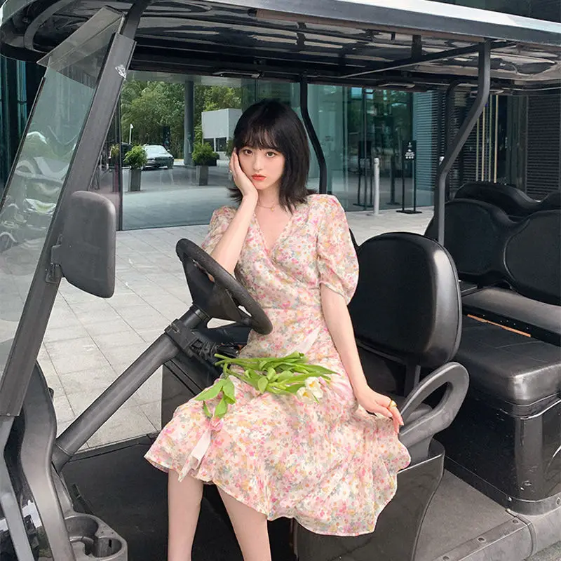 2024 Floral Chiffon V-Neck Dress for Women - Image 4