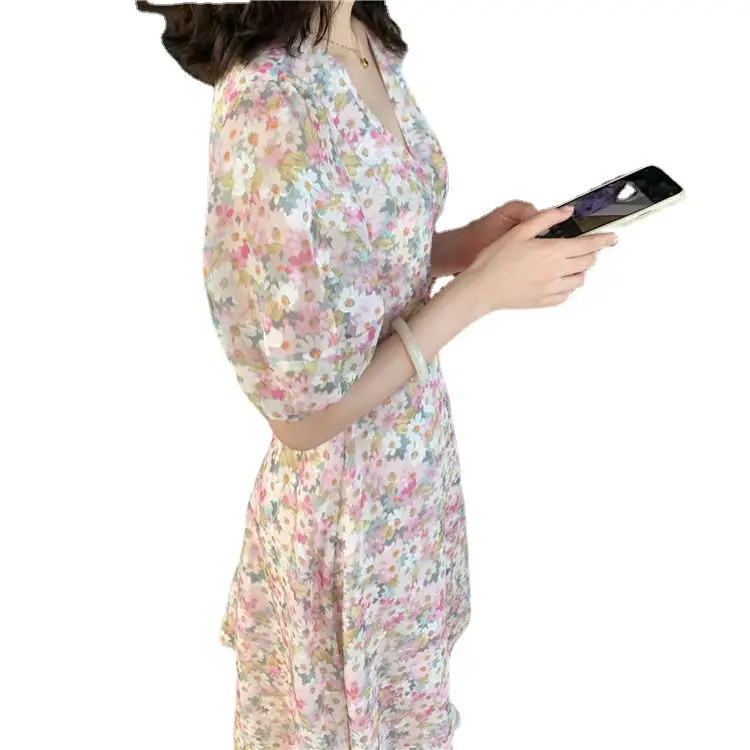2024 Floral Chiffon V-Neck Dress for Women - Image 7