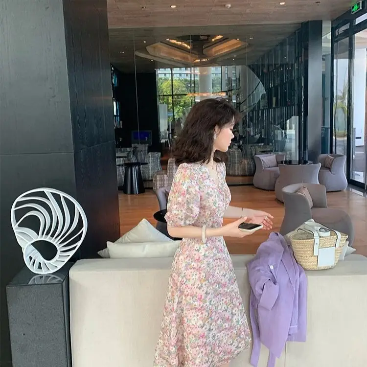 2024 Floral Chiffon V-Neck Dress for Women - Image 2