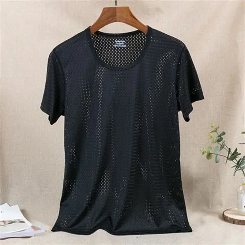 Men Ice Silk Mesh T-Shirt Grey Slim Fit - Image 3