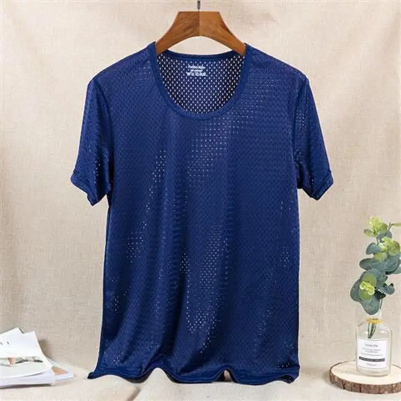 Men Ice Silk Mesh T-Shirt Grey Slim Fit - Image 4