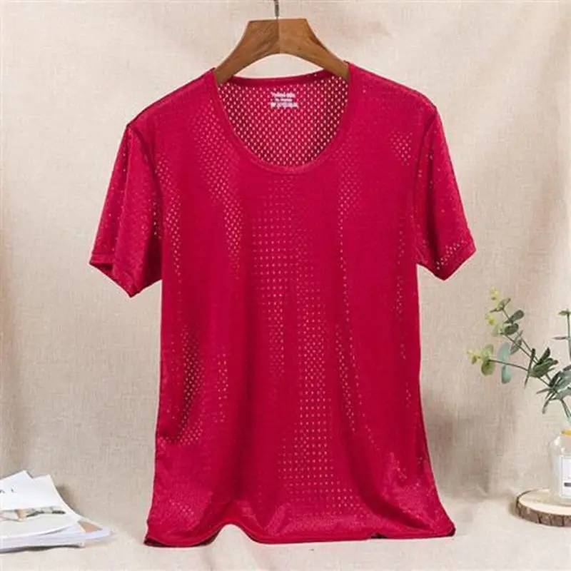 Men Ice Silk Mesh T-Shirt Grey Slim Fit - Image 5
