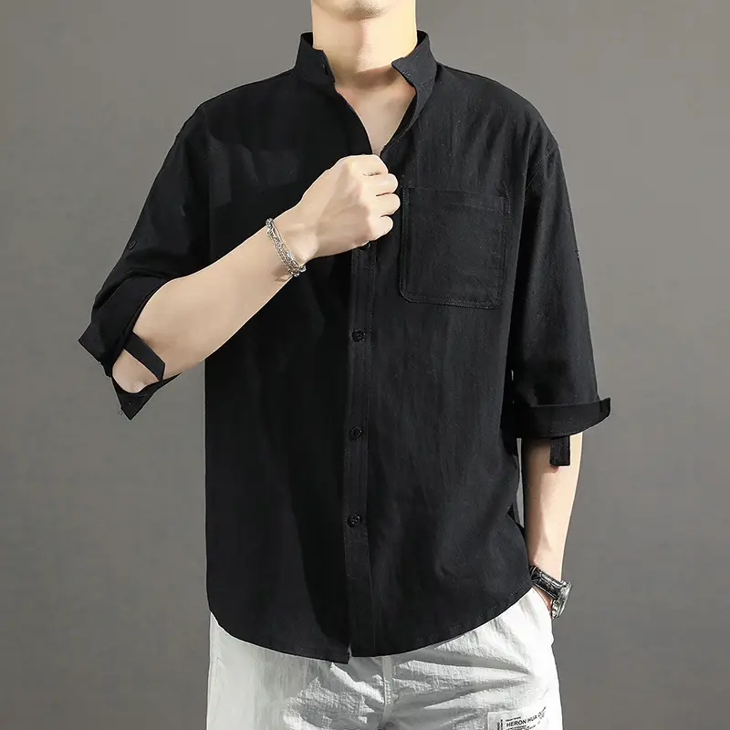 Men's White Linen Button-Up Shirt Loose Fit - Image 10