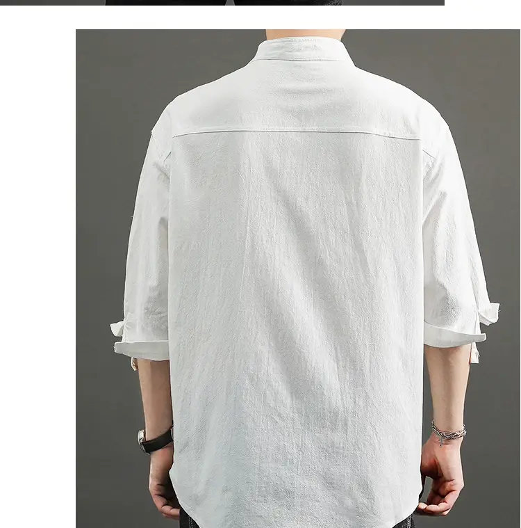 Men's White Linen Button-Up Shirt Loose Fit — feature 10