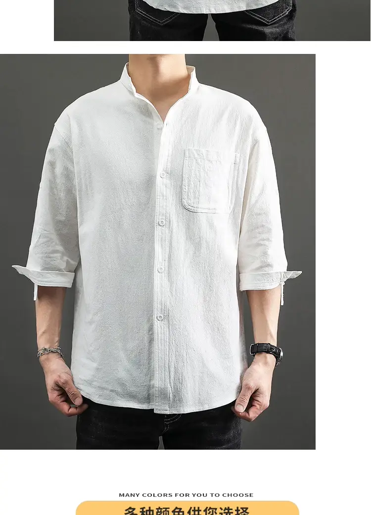 Men's White Linen Button-Up Shirt Loose Fit — feature 11