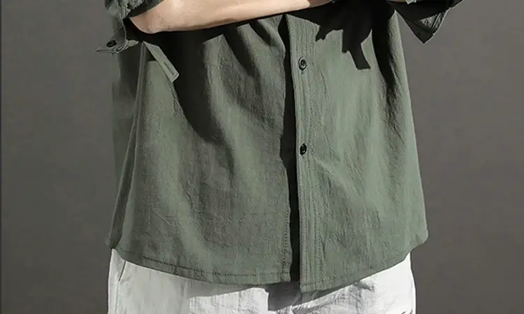 Men's White Linen Button-Up Shirt Loose Fit — feature 15