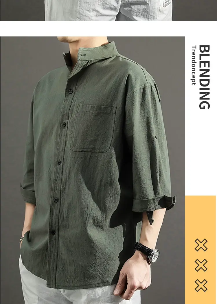 Men's White Linen Button-Up Shirt Loose Fit — feature 16