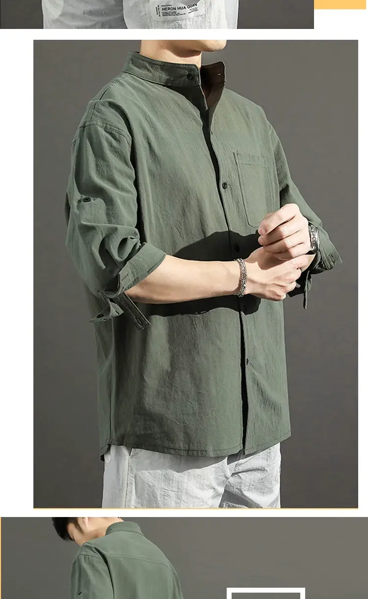 Men's White Linen Button-Up Shirt Loose Fit — feature 17