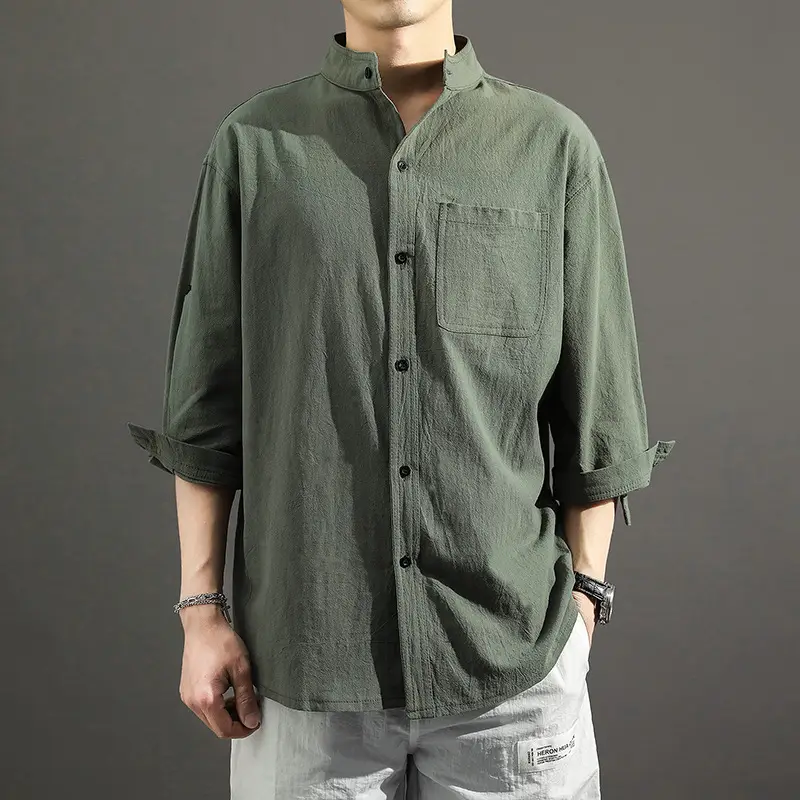 Men's White Linen Button-Up Shirt Loose Fit - Image 2