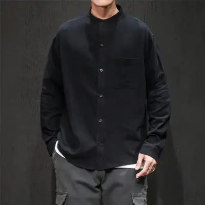 Men's White Linen Button-Up Shirt Loose Fit - Image 6