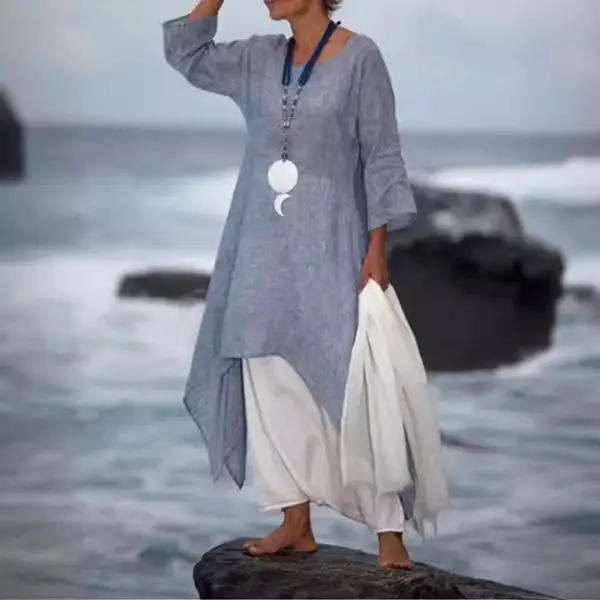 2024 Cotton Puff Sleeve Long Sleeve Gray Commuter Shirt - Image 7
