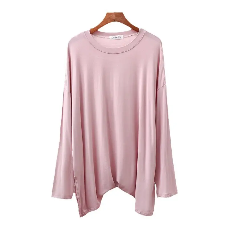 Women Grey Long Sleeve T-Shirt Loose Fit Side Slit - Image 16