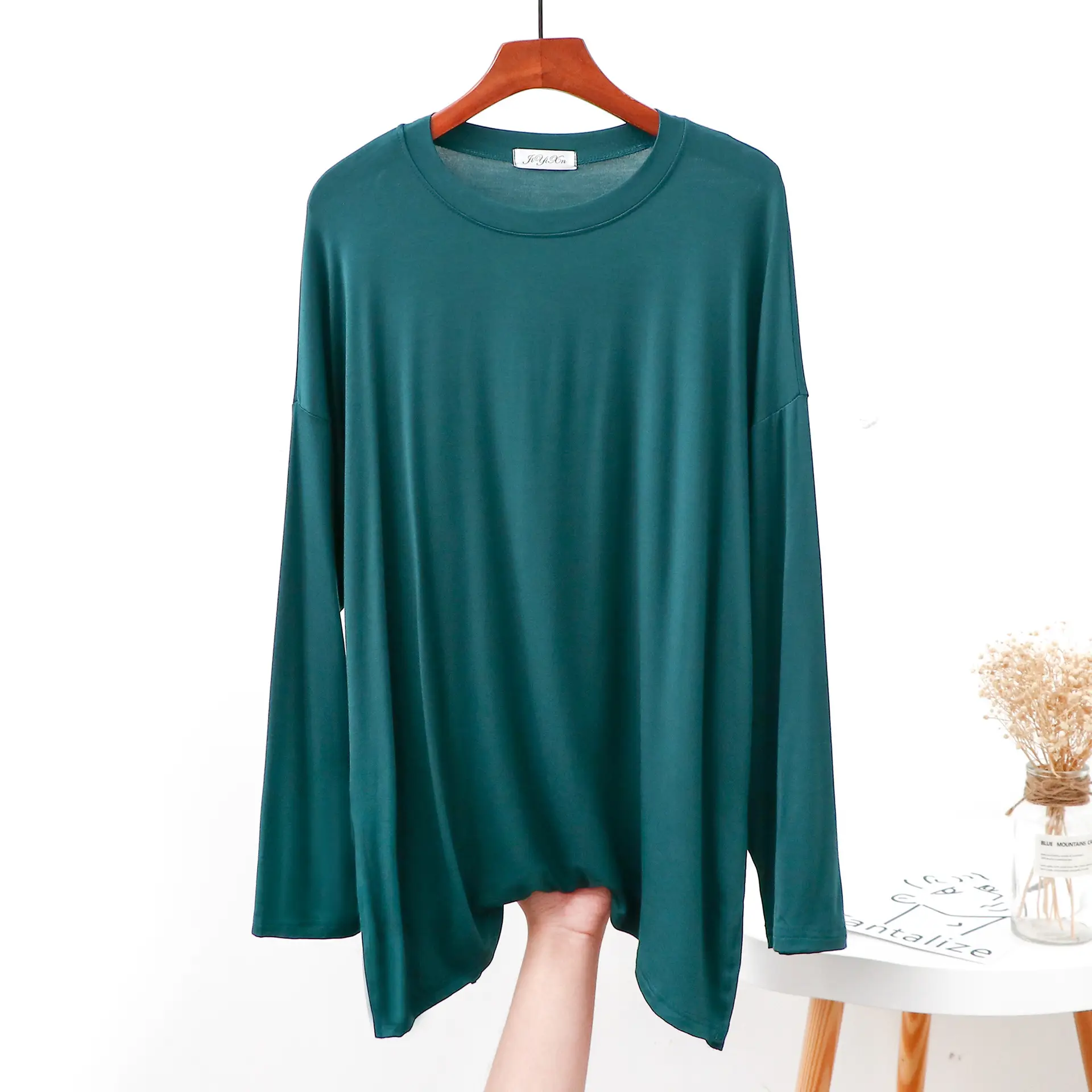 Women Grey Long Sleeve T-Shirt Loose Fit Side Slit - Image 11