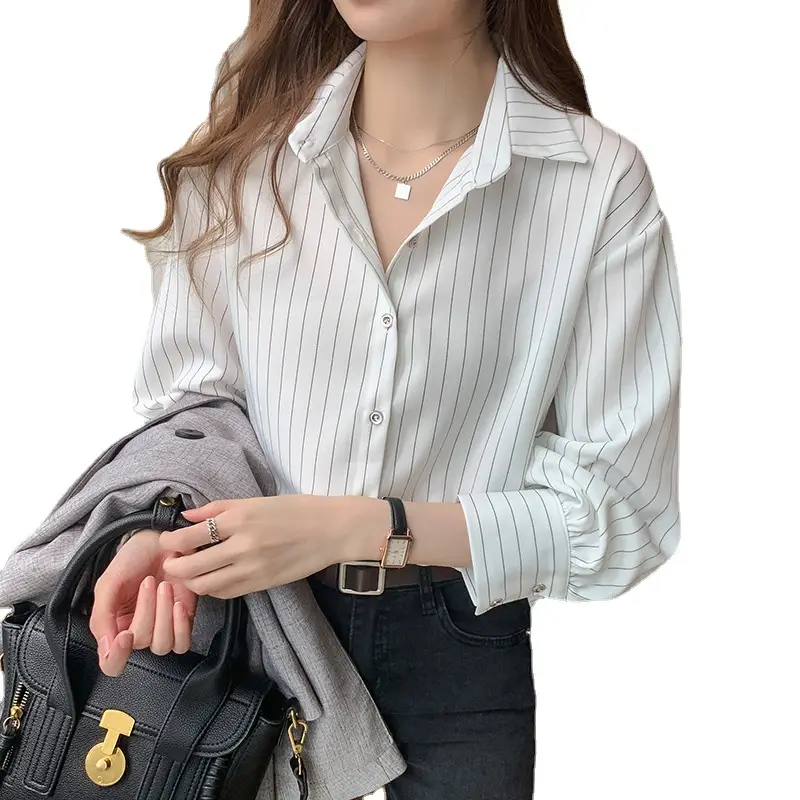 Women Vertical Stripe Chiffon Shirt Nine Sleeve Spring New - Image 7