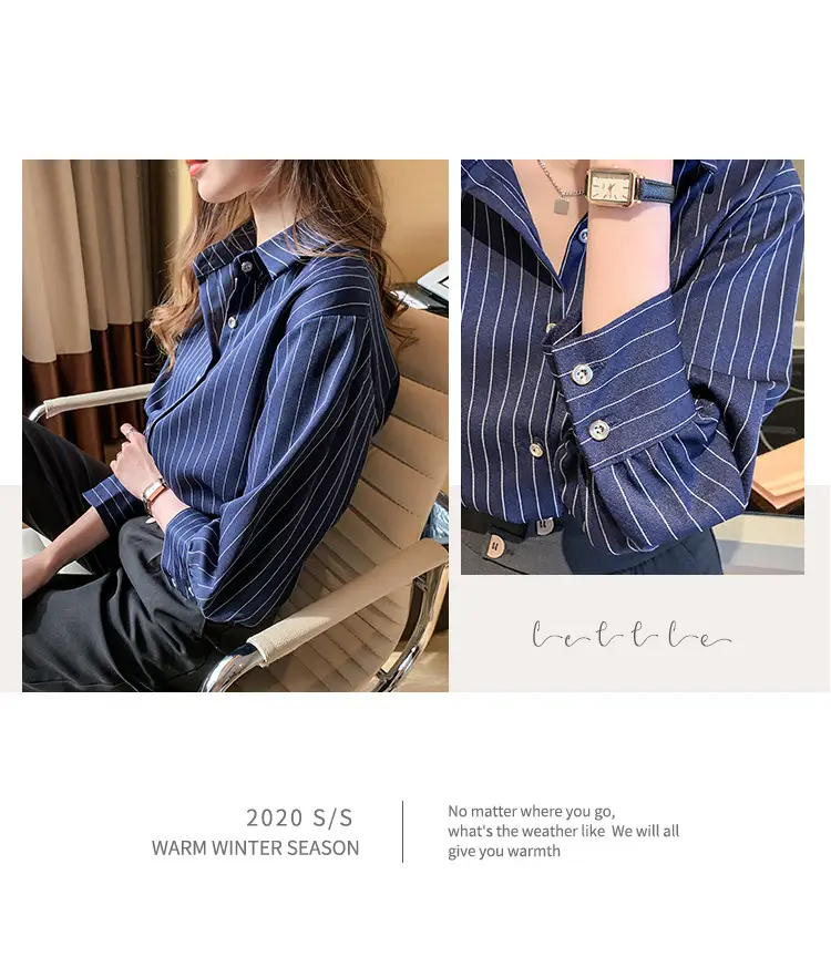 Women Vertical Stripe Chiffon Shirt Nine Sleeve Spring New — feature 11