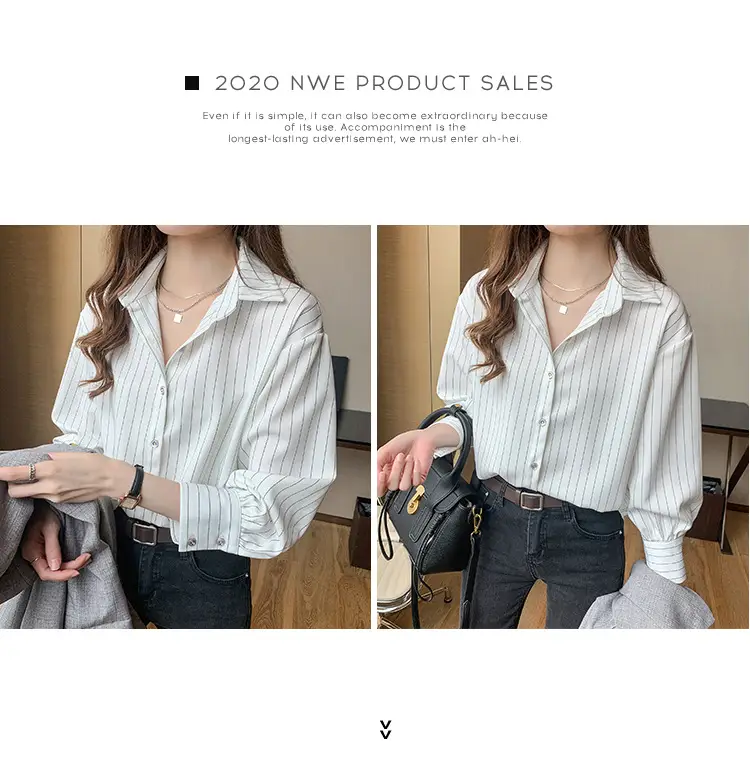 Women Vertical Stripe Chiffon Shirt Nine Sleeve Spring New — feature 18