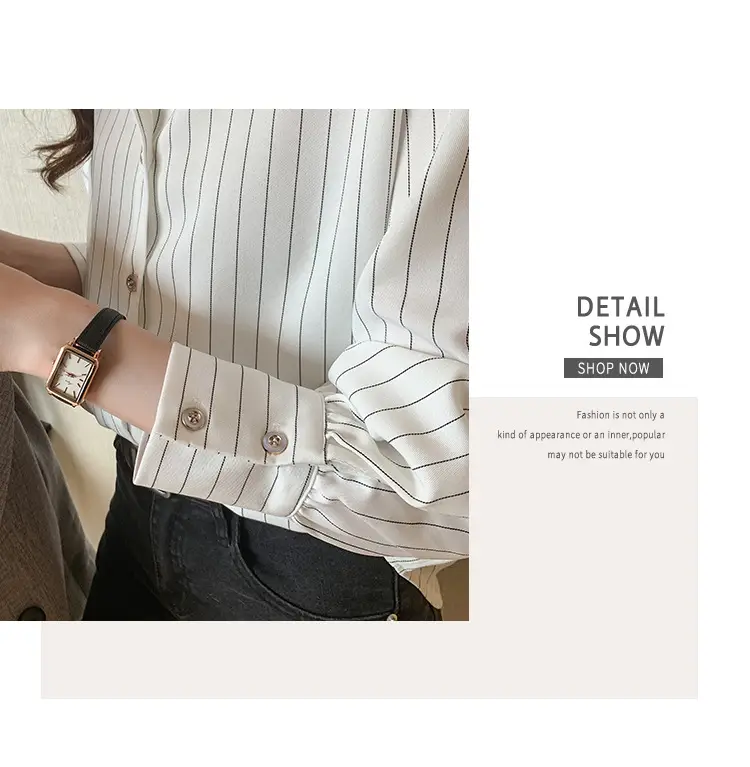 Women Vertical Stripe Chiffon Shirt Nine Sleeve Spring New — feature 23