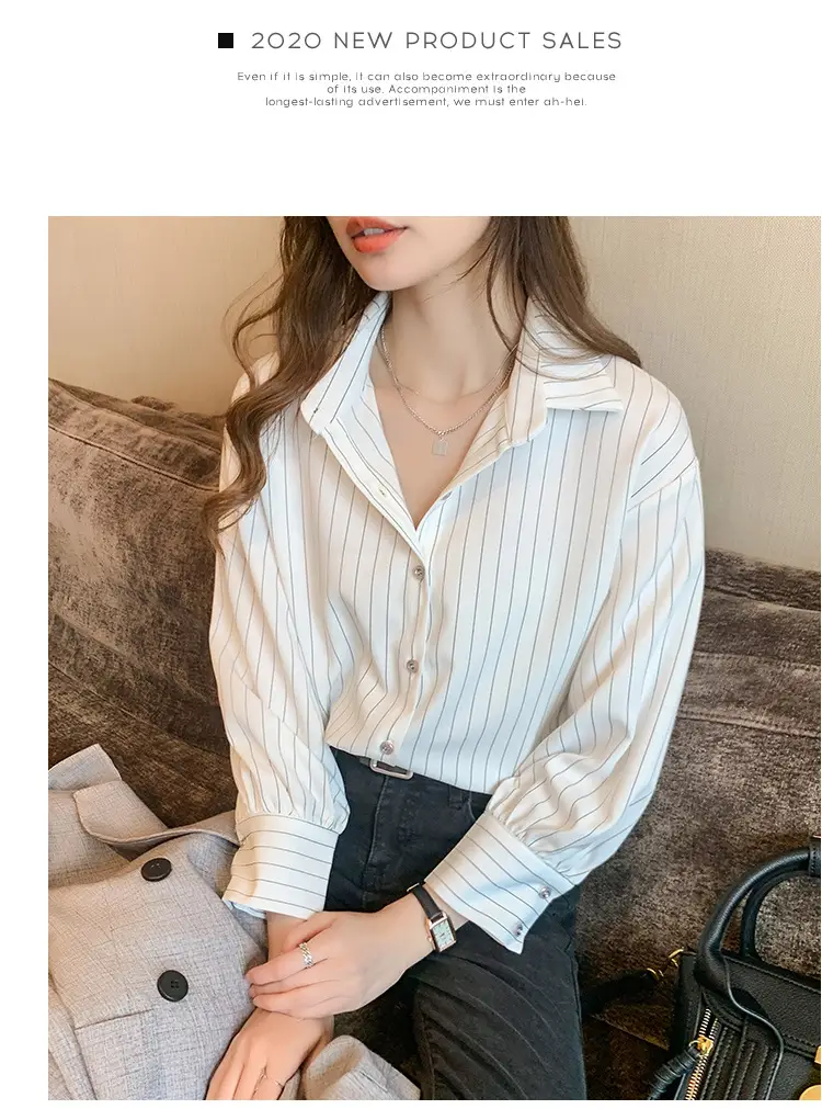 Women Vertical Stripe Chiffon Shirt Nine Sleeve Spring New — feature 27