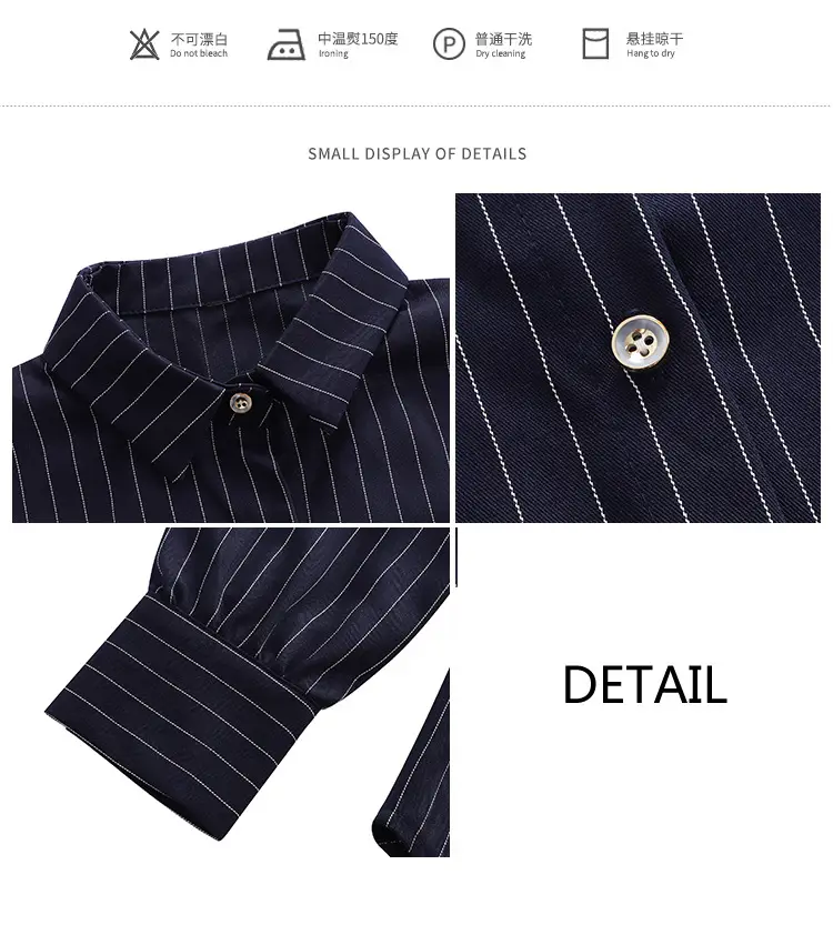 Women Vertical Stripe Chiffon Shirt Nine Sleeve Spring New — feature 6