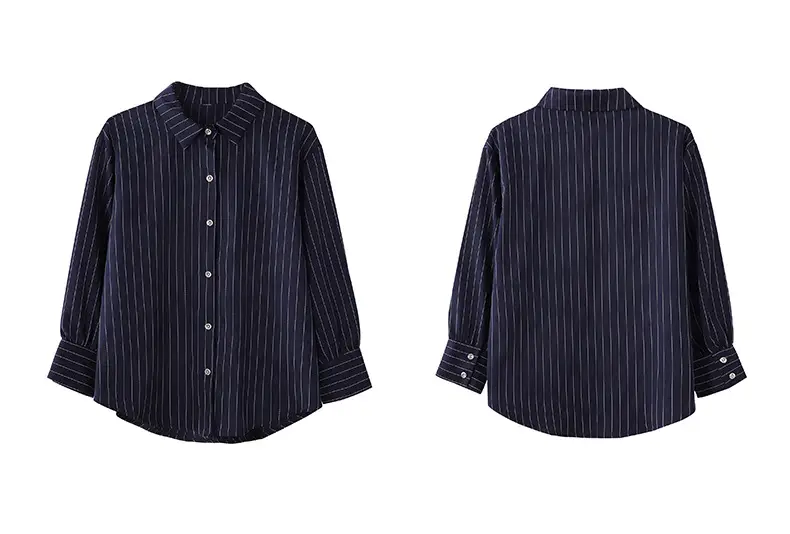 Women Vertical Stripe Chiffon Shirt Nine Sleeve Spring New — feature 7