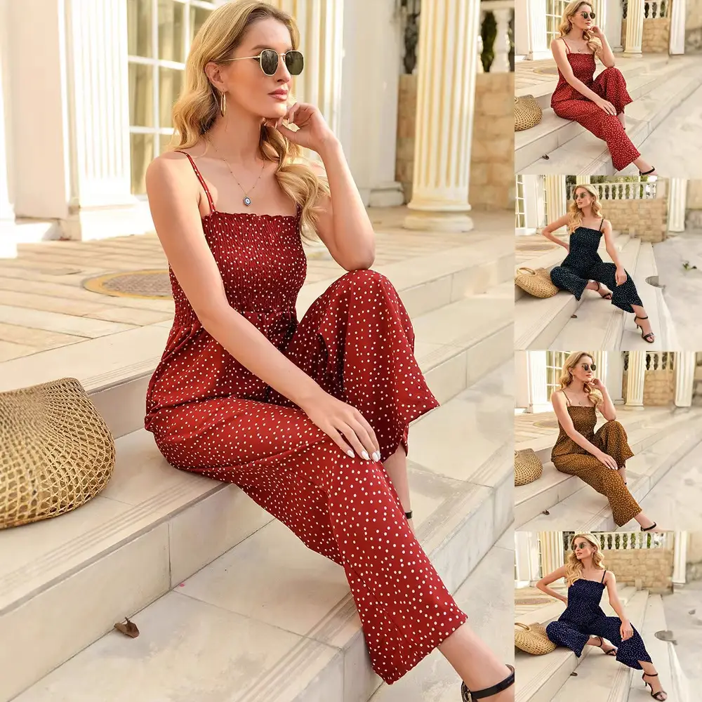 Women's 2023 Printed Wide Leg Pants Set Brown - Image 7
