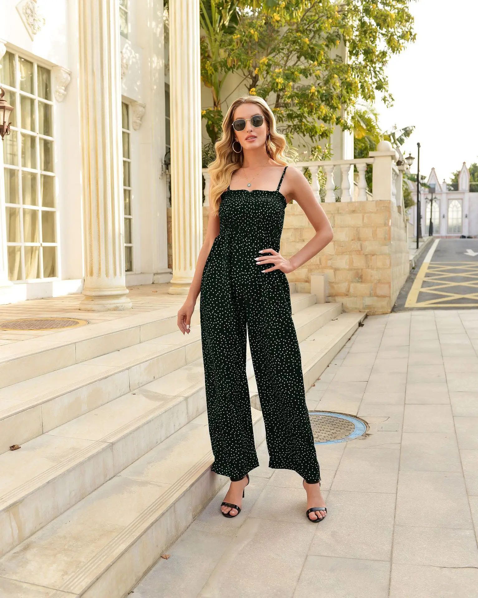 Women's 2023 Printed Wide Leg Pants Set Brown - Image 3