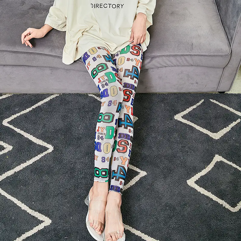 Joker Stretch Korean Letter Leggings White - Image 13