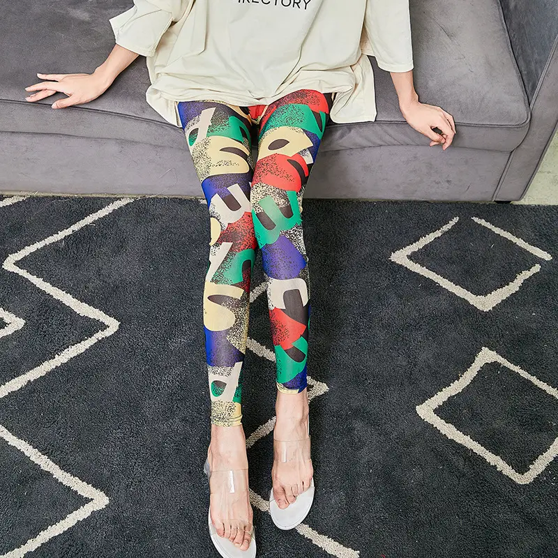 Joker Stretch Korean Letter Leggings White - Image 15