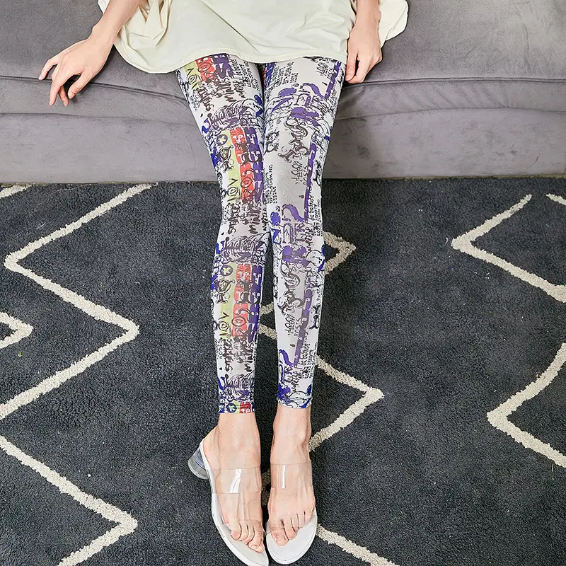 Joker Stretch Korean Letter Leggings White - Image 3