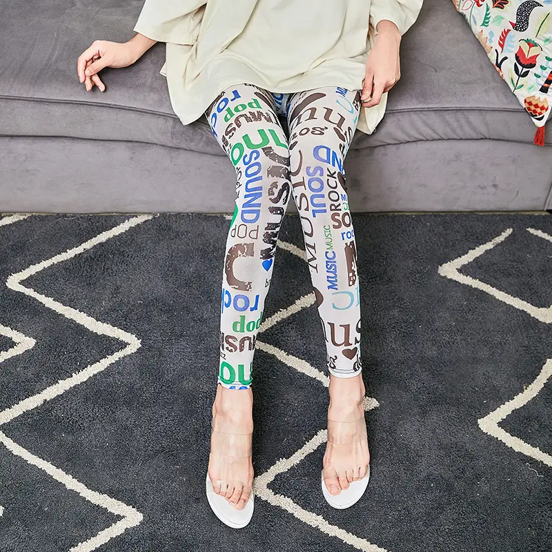 Joker Stretch Korean Letter Leggings White - Image 5