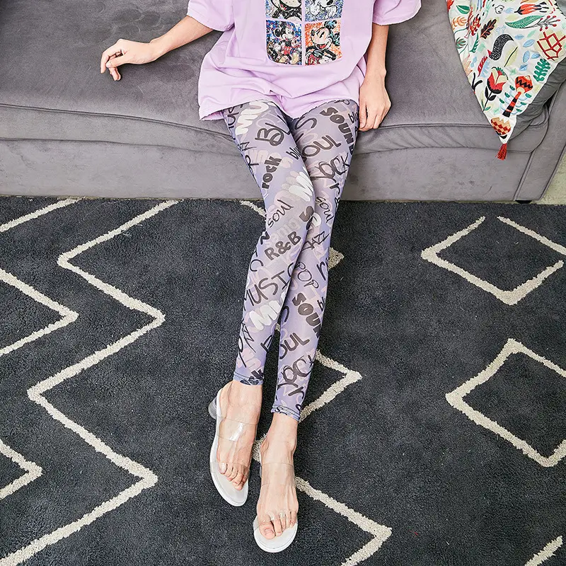 Joker Stretch Korean Letter Leggings White - Image 6