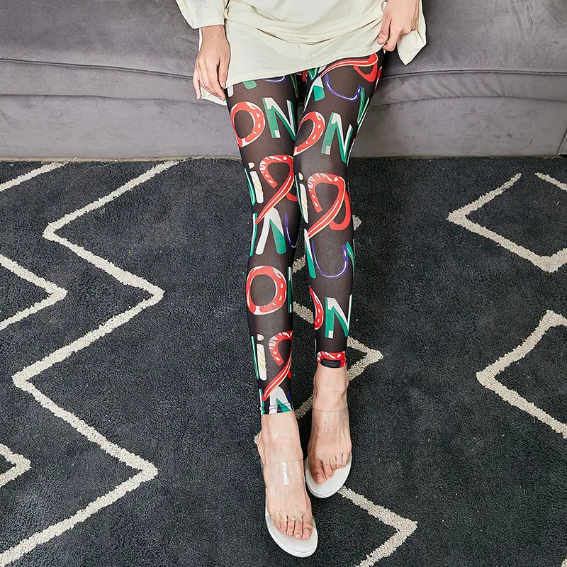 Joker Stretch Korean Letter Leggings White - Image 9