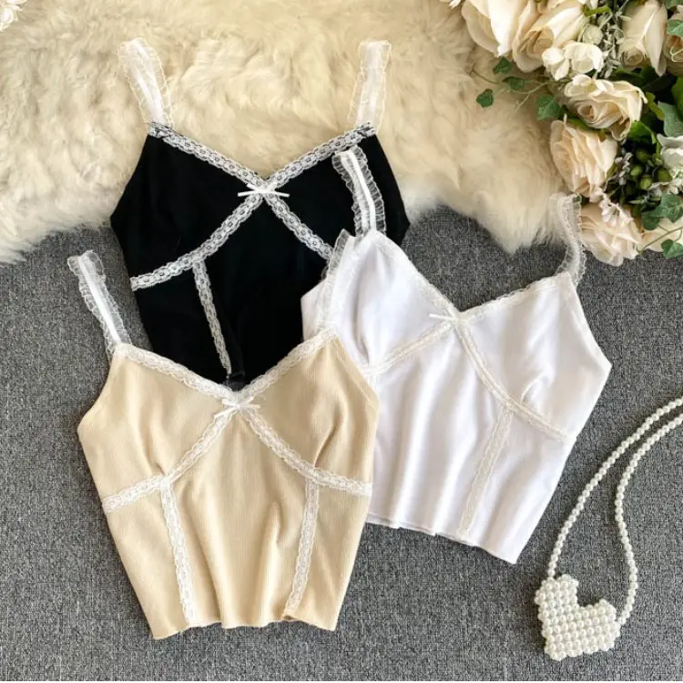 Women's Beige Lace Trimmed Camisole Top - Image 7