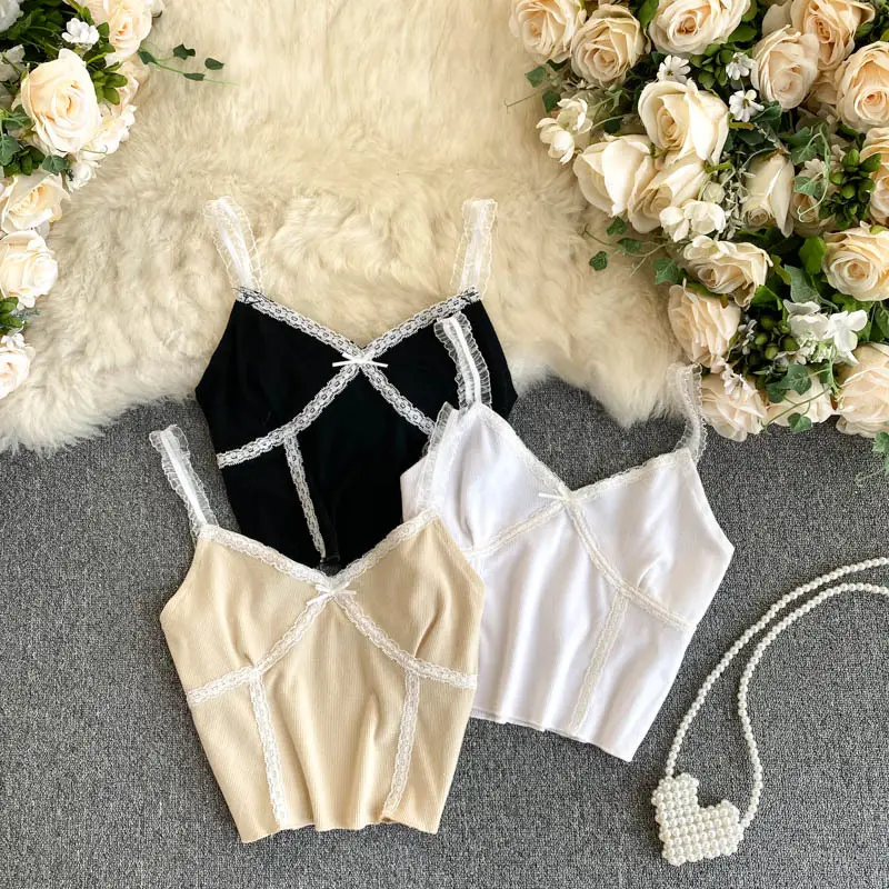 Women's Beige Lace Trimmed Camisole Top — feature 1