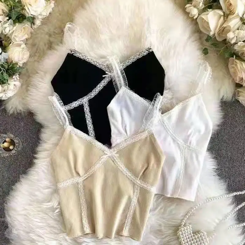 Women's Beige Lace Trimmed Camisole Top — feature 3