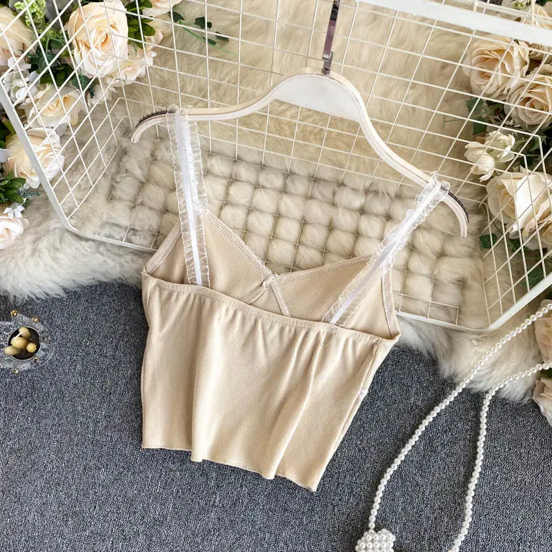 Women's Beige Lace Trimmed Camisole Top — feature 8