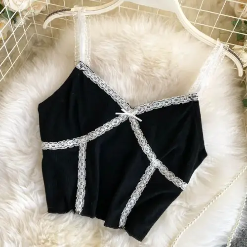 Women's Beige Lace Trimmed Camisole Top - Image 2