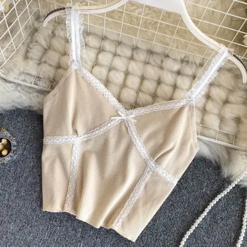 Women's Beige Lace Trimmed Camisole Top - Image 3