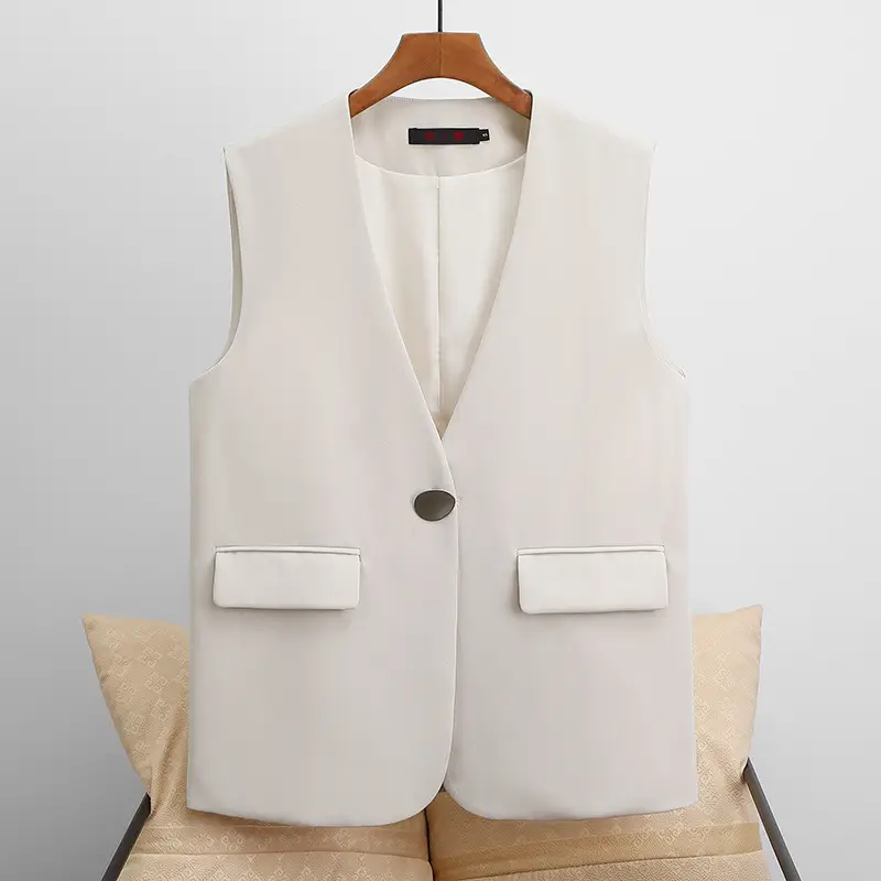 Women's Black Sleeveless V-Neck Vest 2025 Spring - Image 5