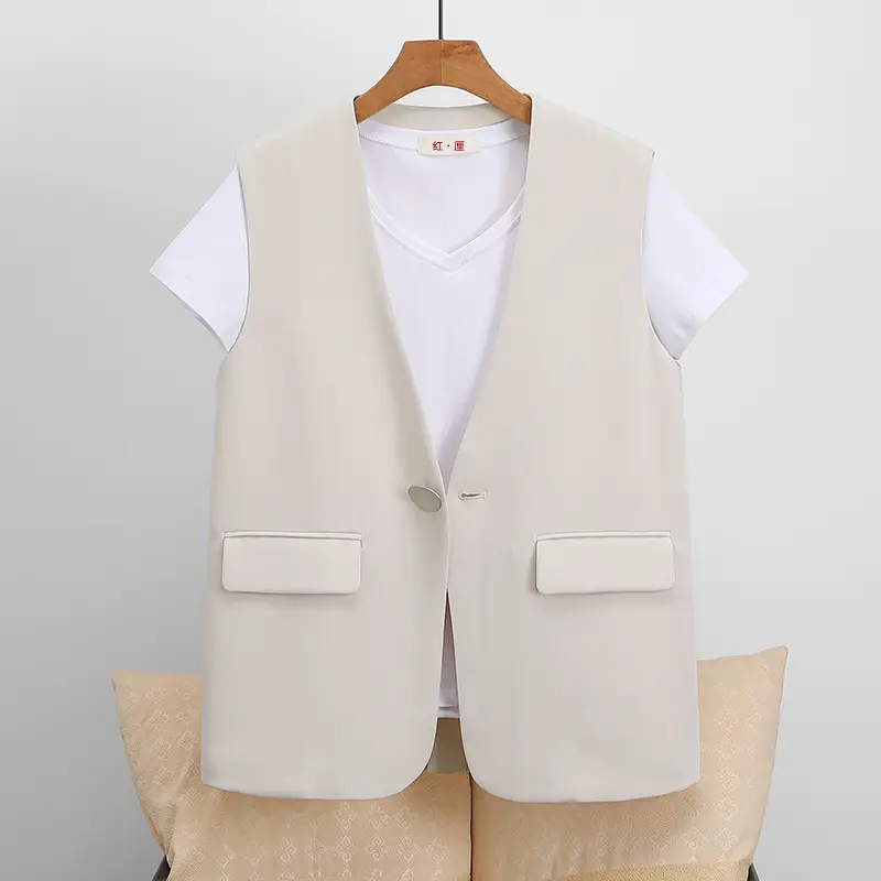 Women's Black Sleeveless V-Neck Vest 2025 Spring - Image 6