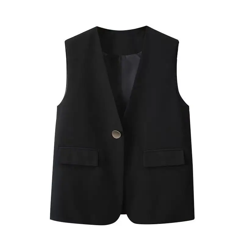Women's Black Sleeveless V-Neck Vest 2025 Spring - Image 7