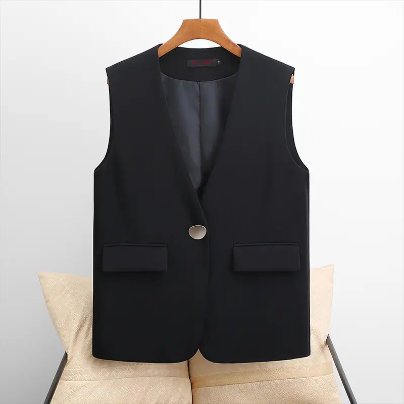 Women's Black Sleeveless V-Neck Vest 2025 Spring - Image 2