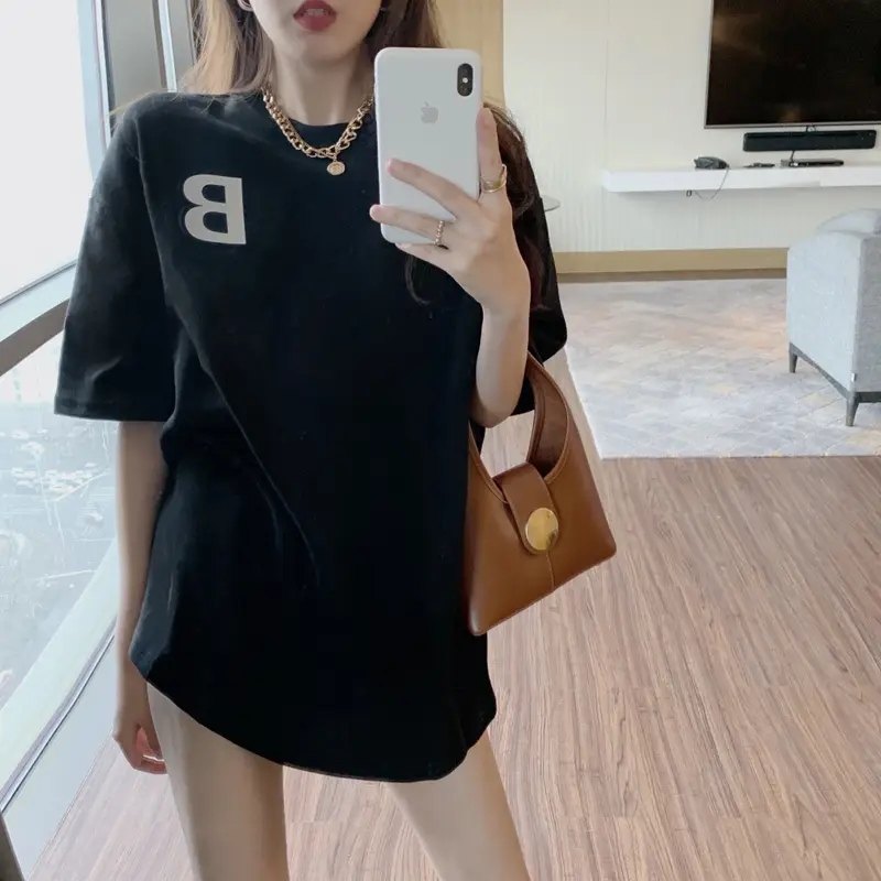 Women 2Pc White B Printed T-Shirt with Fur Bag — feature 15