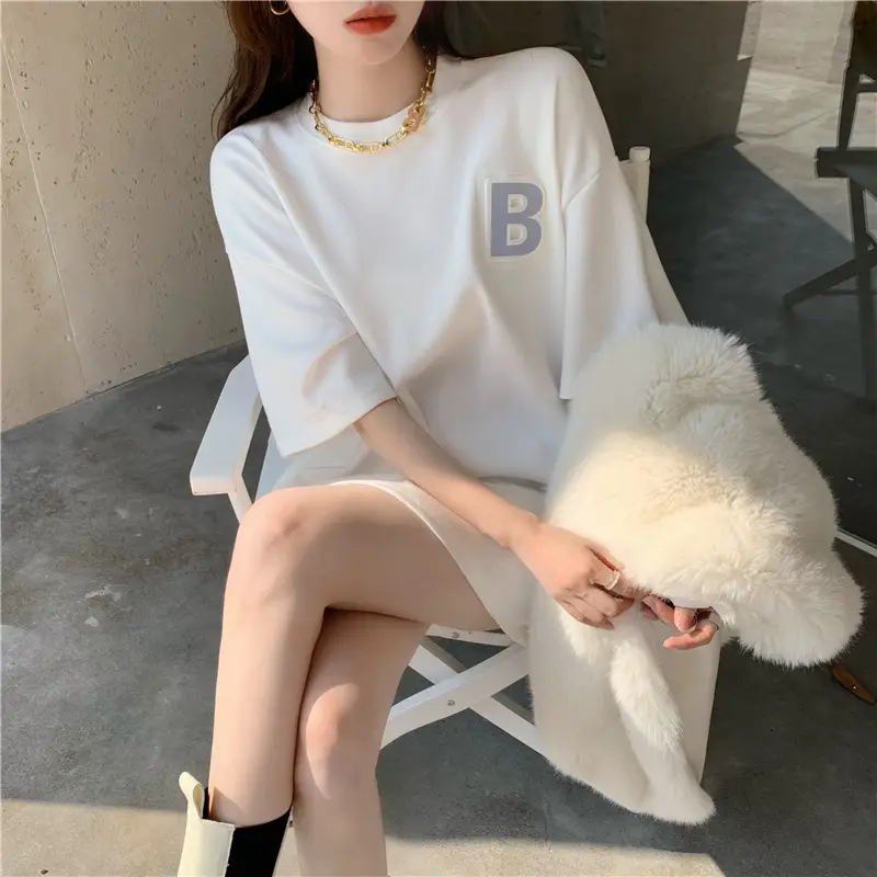 Women 2Pc White B Printed T-Shirt with Fur Bag — feature 16