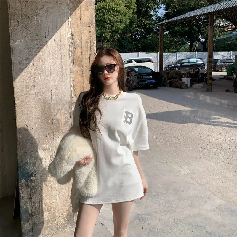 Women 2Pc White B Printed T-Shirt with Fur Bag — feature 17