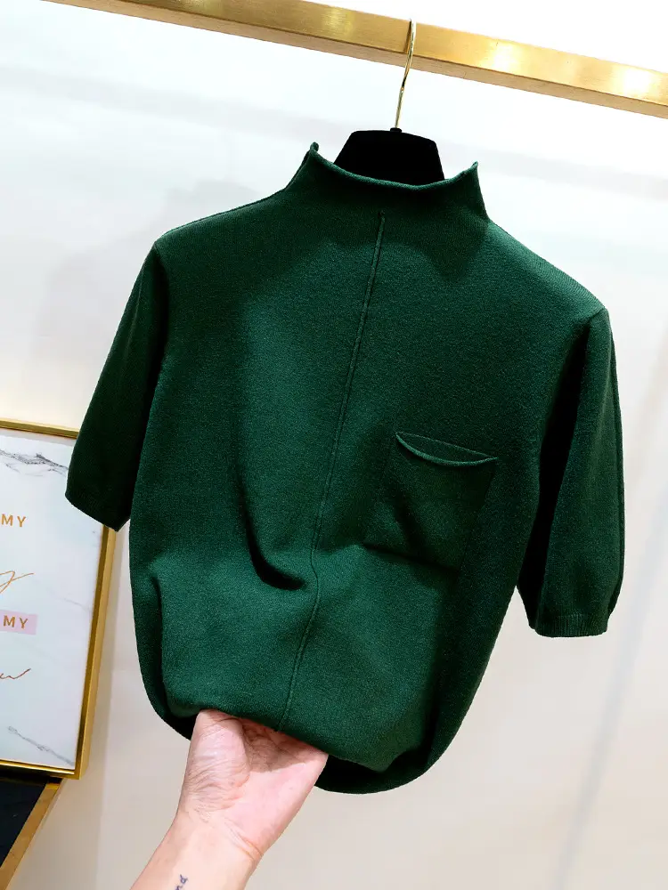 Black Korean Style Mid-Sleeve Pullover Top for Women